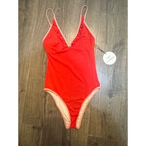 Lost‎ Wander Red Swimsuit Ruffle Trim One Piece Bathing Suit Summer S NWT